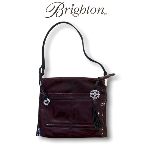 Brighton Rae Black Cherry Burgundy Patent Leather Tassel Shoulder Bag